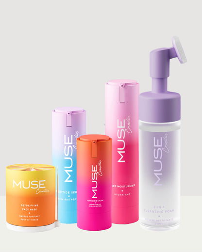 Комплект за грижа за лице MUSE с почистваща пяна, маска, серум, околоочен и крем