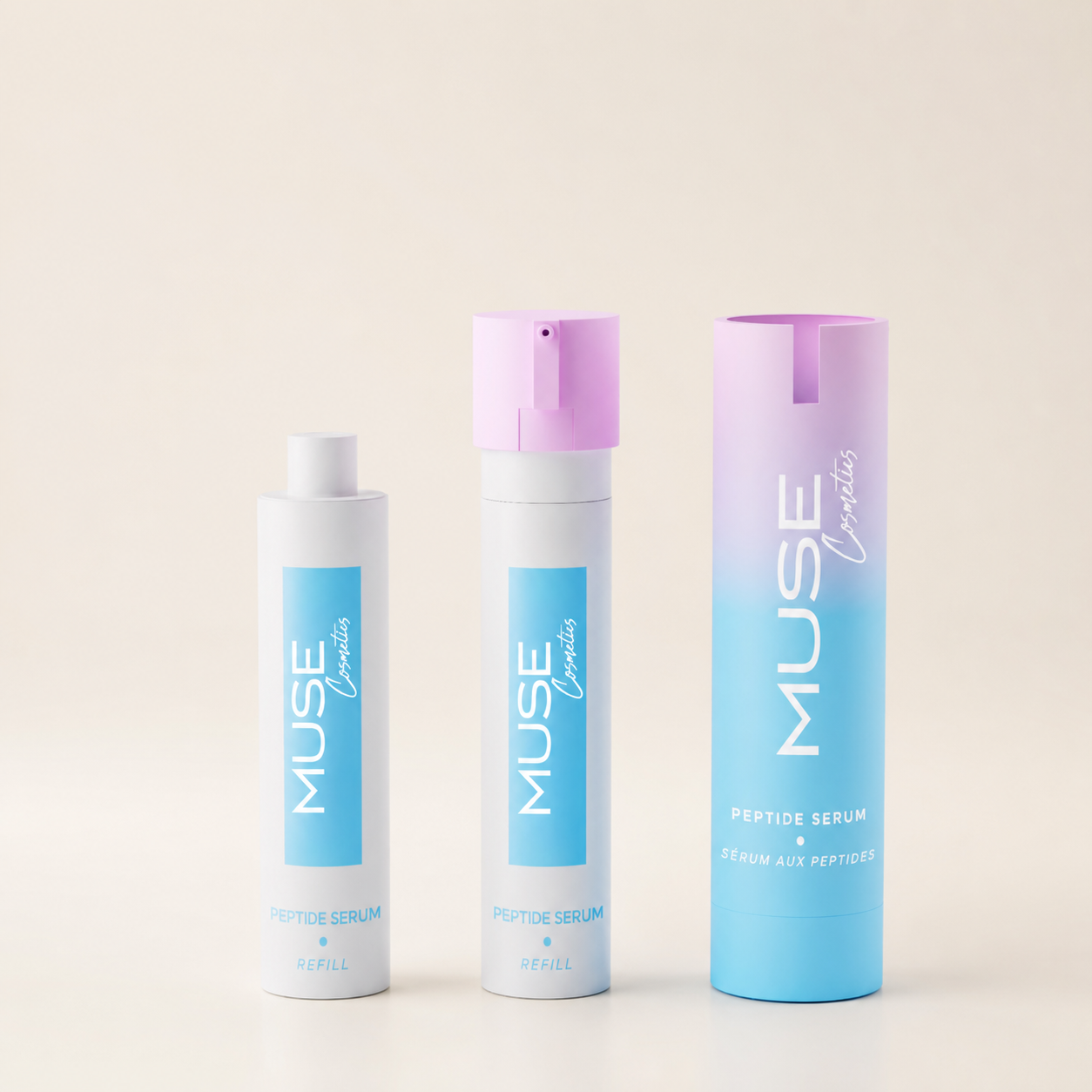 Опаковка на MUSE Peptide Serum с рефил система